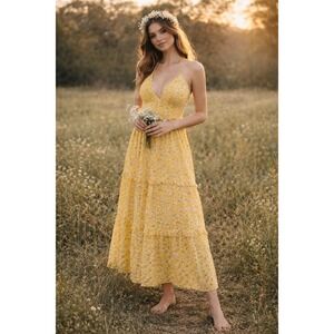 Superdry Margaux Maxi Dress Yellow Floral Size 10 Cottagecore Boho Feminine
